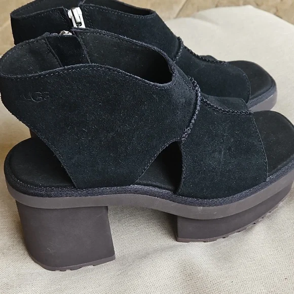 Ugg New Heights Platform Sandals Black Suede Zip Side, Sz: 10 NWT - Picture 2 of 9